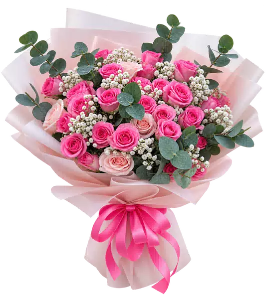 Bó Hoa Hồng Hồng Phối Hoa Phụ