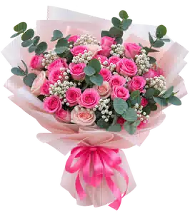 Bó Hoa Hồng Hồng Phối Hoa Phụ
