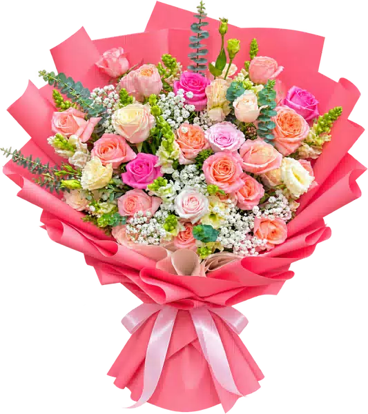 Bó Hoa Hồng Hồng Phối Hoa Phụ