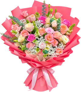 Bó Hoa Hồng Hồng Phối Hoa Phụ