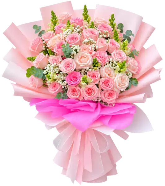 Bó Hoa Hồng Hồng Phối Hoa Phụ