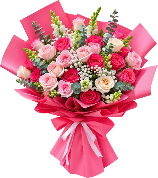 Bó Hoa Hồng Hồng Phối Hoa Phụ