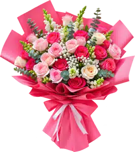 Bó Hoa Hồng Hồng Phối Hoa Phụ