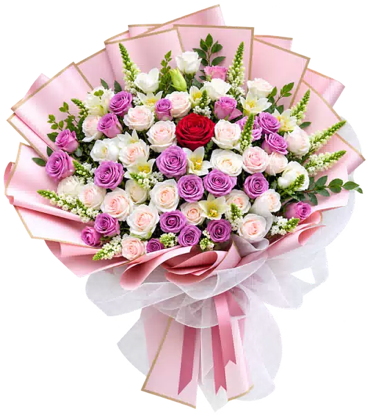 Bó Hoa Hồng Hồng Phối Hoa Phụ