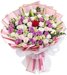 Bó Hoa Hồng Hồng Phối Hoa Phụ