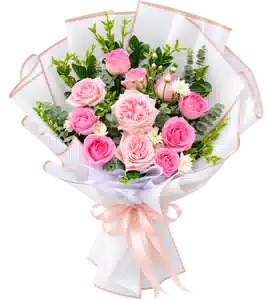 Bó Hoa Hồng Hồng Phối Hoa Phụ