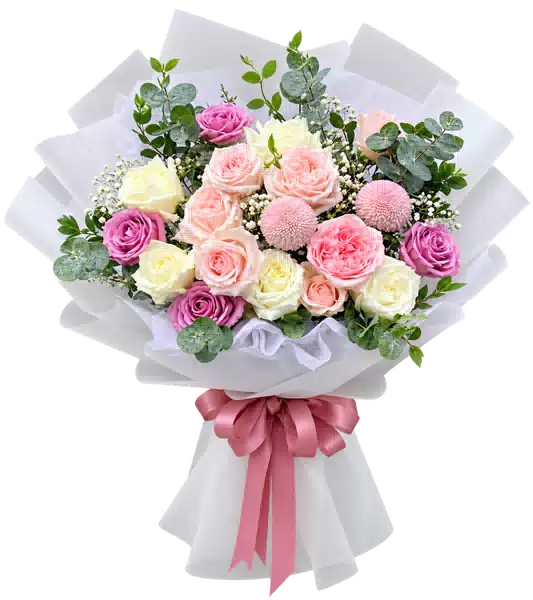 Bó Hoa Hồng Hồng Phối Hoa Phụ
