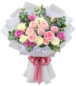 Bó Hoa Hồng Hồng Phối Hoa Phụ