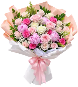 Bó Hoa Hồng Hồng Phối Hoa Phụ