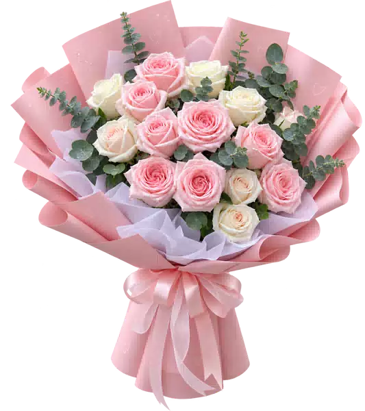 Bó Hoa Hồng Hồng Phối Hoa Phụ