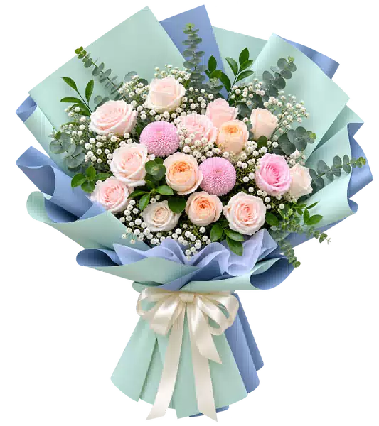 Bó Hoa Hồng Hồng Phối Hoa Phụ