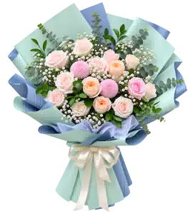 Bó Hoa Hồng Hồng Phối Hoa Phụ