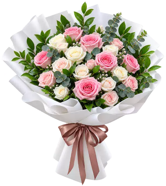 Bó Hoa Hồng Hồng Phối Hoa Phụ