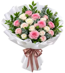 Bó Hoa Hồng Hồng Phối Hoa Phụ