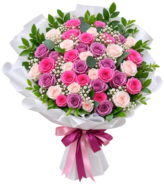 Bó Hoa Hồng Hồng Phối Hoa Phụ