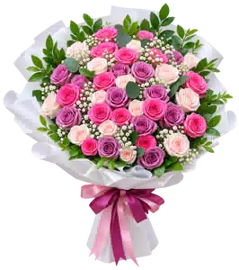Bó Hoa Hồng Hồng Phối Hoa Phụ