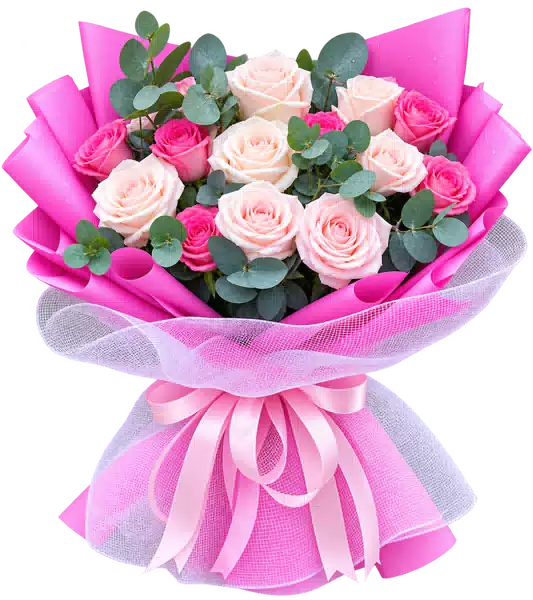 Bó Hoa Hồng Hồng Phối Hoa Phụ