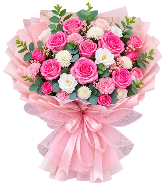 Bó Hoa Hồng Hồng Phối Hoa Phụ