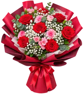 Bó Hoa Hồng Hồng Phối Hoa Phụ
