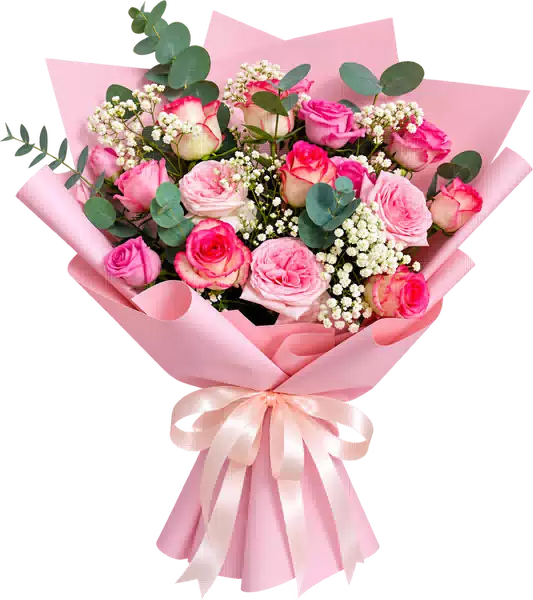 Bó Hoa Hồng Hồng Phối Hoa Phụ