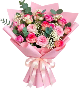 Bó Hoa Hồng Hồng Phối Hoa Phụ