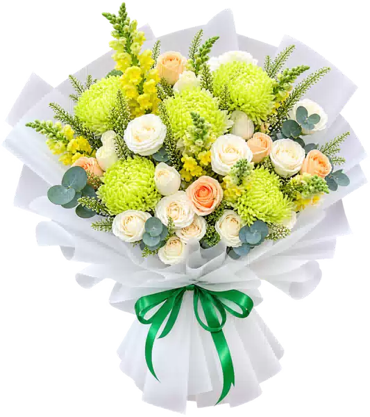 Bó Hoa Hồng Kem Phối Hoa Xanh