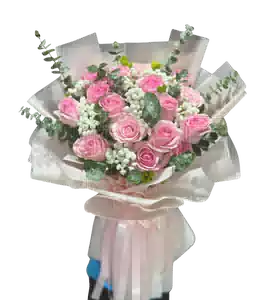 Bó Hoa Hồng Phấn Gói Xám