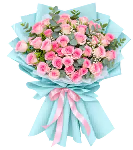 Bó Hoa Hồng Phấn Gói Xanh