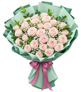 Bó Hoa Hồng Phấn Phối Baby Gói Xanh Mint