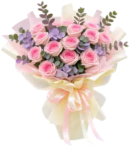 Bó Hoa Hồng Phấn Phối Cẩm Tú Cầu Tím