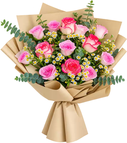 Bó Hoa Hồng Phấn Phối Cúc Trắng