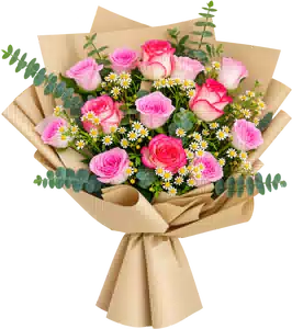 Bó Hoa Hồng Phấn Phối Cúc Trắng