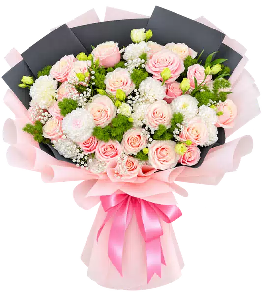 Bó Hoa Hồng Phấn Phối Cúc Trắng