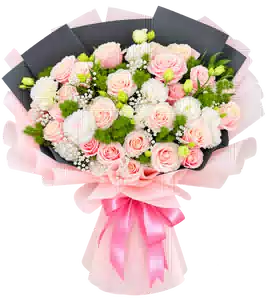 Bó Hoa Hồng Phấn Phối Cúc Trắng