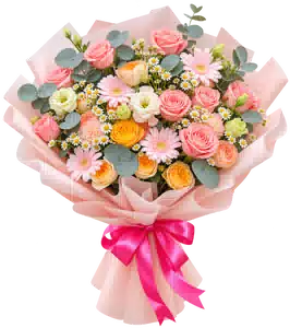 Bó Hoa Hồng Phấn Phối Đồng Tiền