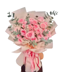 Bó Hoa Hồng Phấn Phối Lá Bạc