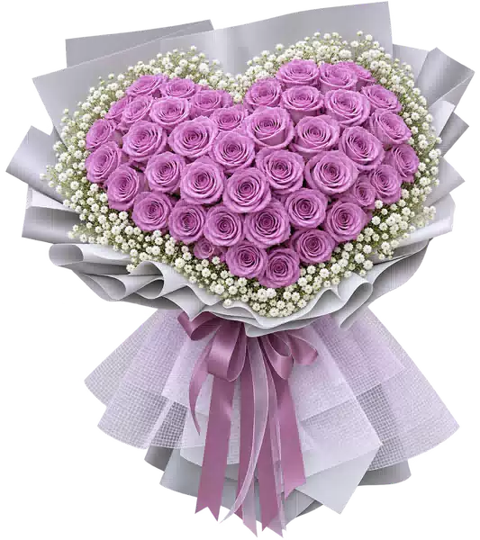 Bó Hoa Hồng Tím Xếp Trái Tim