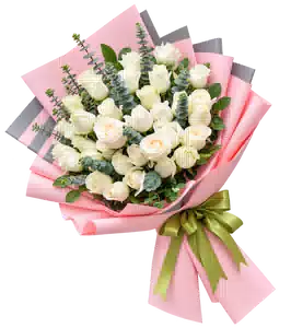 Bó Hoa Hồng Trắng Phối Hoa Phụ