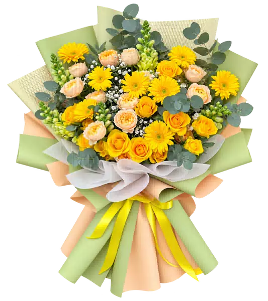 Bó Hoa Hồng Và Đồng Tiền Vàng