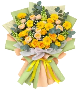 Bó Hoa Hồng Và Đồng Tiền Vàng