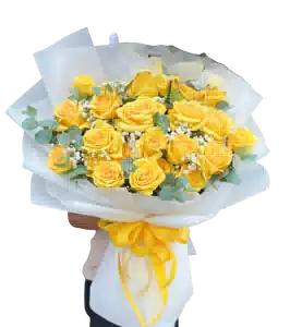 Bó Hoa Hồng Vàng Gói Xanh