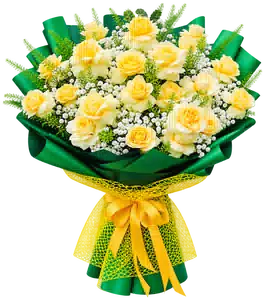 Bó Hoa Hồng Vàng Gói Xanh Lục