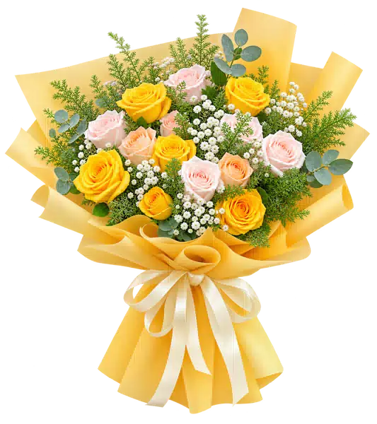 Bó Hoa Hồng Vàng Phối Hoa Phụ