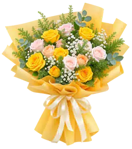 Bó Hoa Hồng Vàng Phối Hoa Phụ
