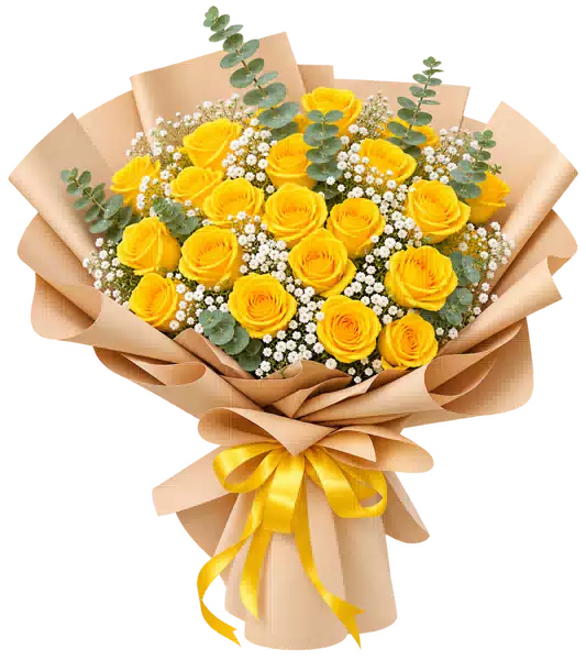 Bó Hoa Hồng Vàng Phối Hoa Phụ