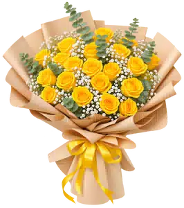 Bó Hoa Hồng Vàng Phối Hoa Phụ