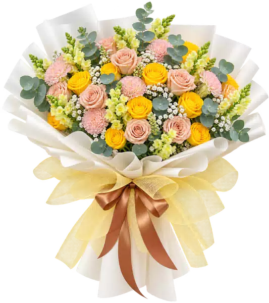 Bó Hoa Hồng Vàng Phối Hồng Phấn