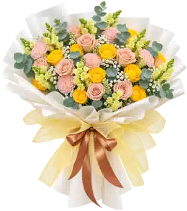 Bó Hoa Hồng Vàng Phối Hồng Phấn