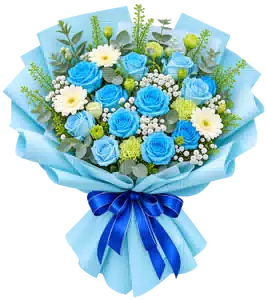 Bó Hoa Hồng Xanh Phối Đồng Tiền Trắng