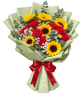 Bó Hoa Hướng Dương Phối Hoa Hồng Đỏ